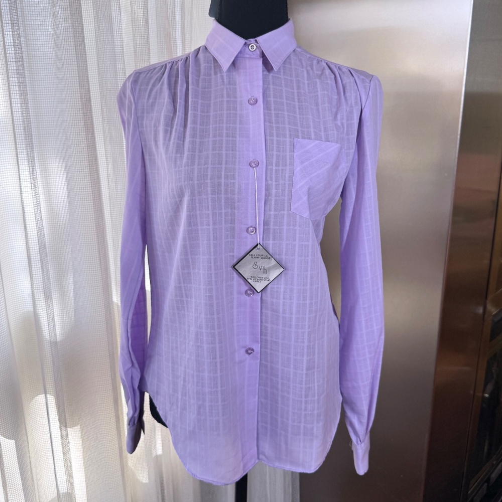 Vintage 1980s blouse, lavender/lilac check, NWT Susan Van Heusen, 6/8 (M)